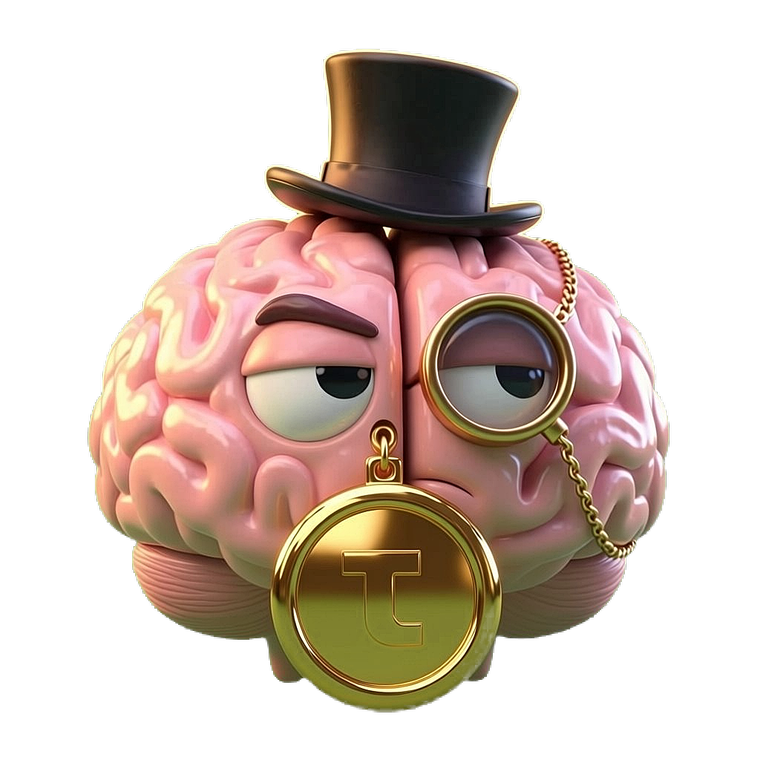 The Ponstensor brain in a top hat with a gold tau medallion